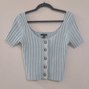 New Without Tags Flirty FOREVER 21 Cropped Short Sleeve Knit Seafoam Cardigan